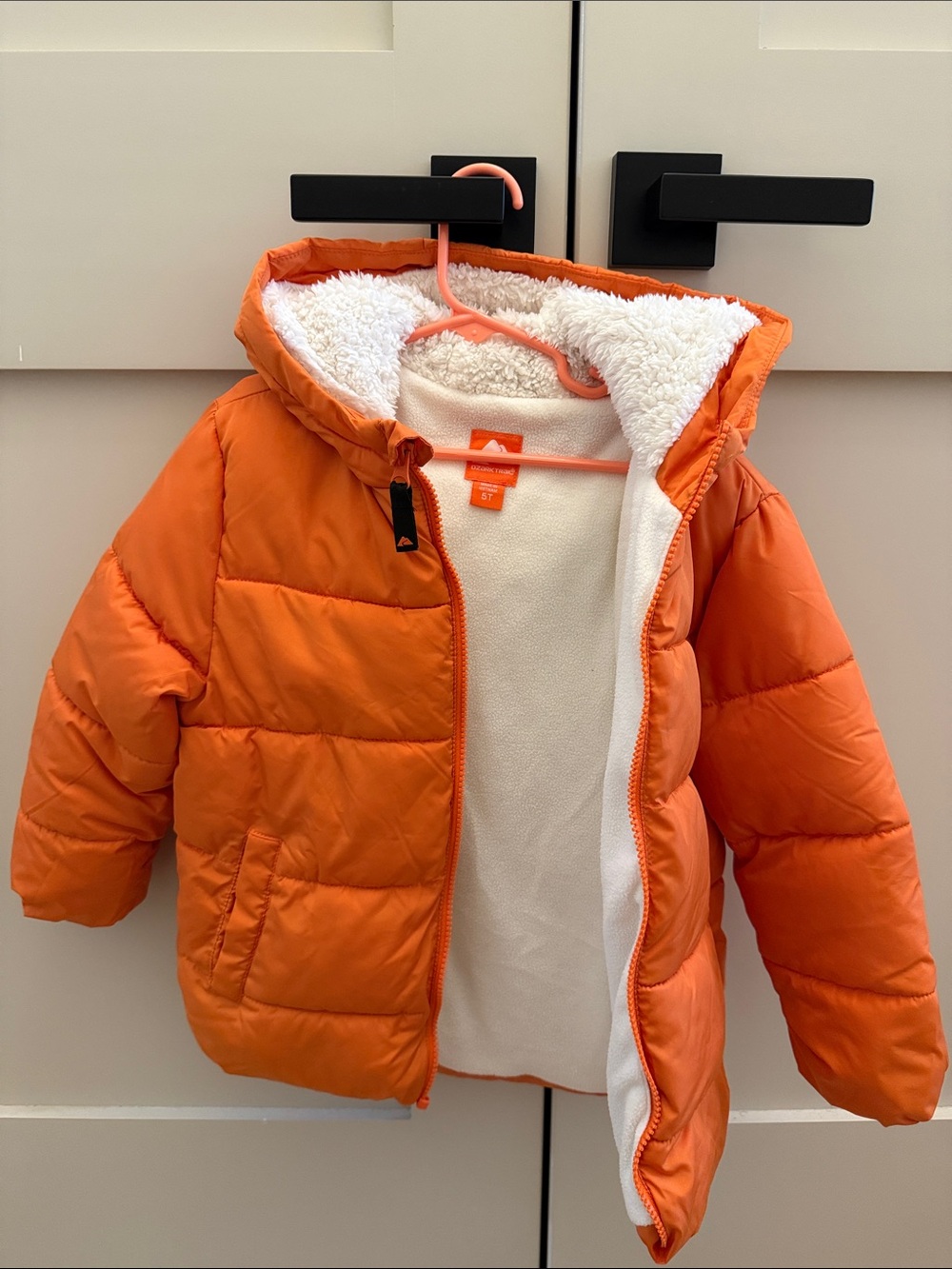 Kids Orange Puffer Jacket with Sherpa Lining